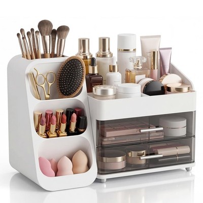 Makeup Organizer with Drawers & Brush Holder for Vanity - Organize Cosmetics ...