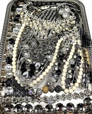 Broken Rhinestone Jewelry Lot Black Clear Gray Upcycle Craft Repurpose Art LB