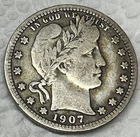 1907 Silver Barber Quarter. VG++ Nice Original Coin !!