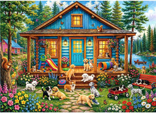 Puppy Dog Cute Cottage Country Scenic 1000 Pieces Jigsaw Puzzles for Adults