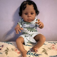 Vinyl Baby Doll Curly Black Hair Brown Eyes w/ Outfit Bottle Pacifier