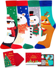 Christmas Socks for Teens - Holiday Sock Gift Ideas for Boys Girls 4 Pack with C