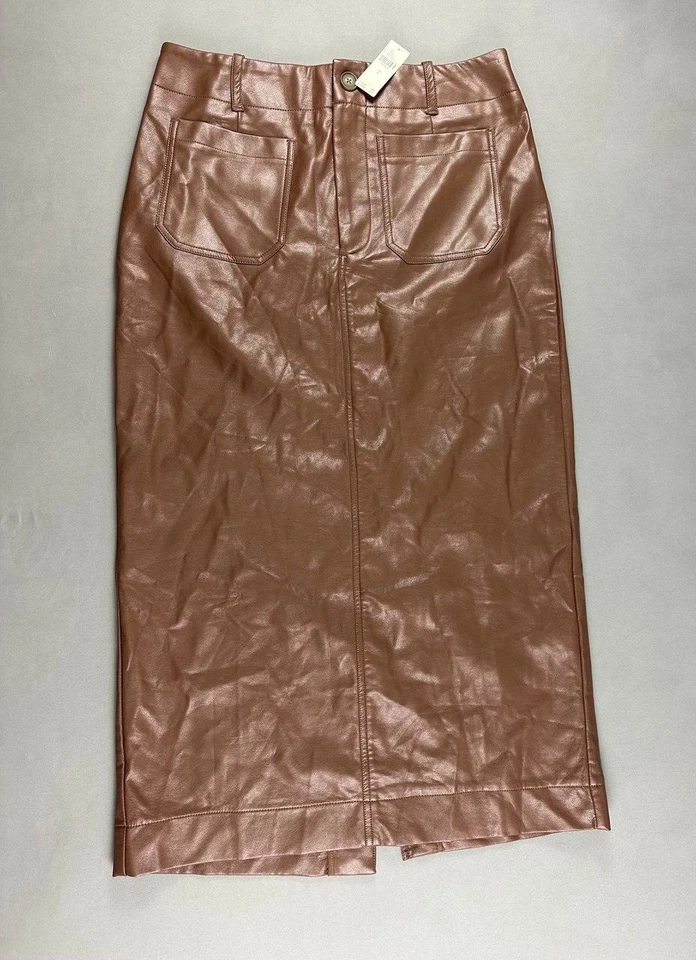 NWT Anthropologie MAEVE The Colette Maxi Skirt Faux Leather Pockets Brown L - Image 3 of 4