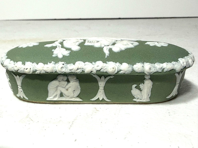 Lare 19th Century - Wedgwood Sage/Olive Green Jasperware Match Box W/Striker