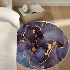 100cm 100cmLuxury Deep Blue  Golden Marble Round Area Mat - Plush Soft Polyeste
