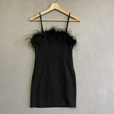 Lulus Absolutely Fabulous Black Feather Trim Strapless Mini Dress S