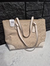 Coach F29958 Signature Jacquard Zip Tote Bag - Light Khaki/Chalk