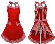 Hyzrz Cute Fashion Cotton Red Aprons for Women Girls Vintage Cooking Retro Ap...