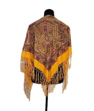 Unbranded Vintage Yellow Paisley Triangle Shawl Scarf Piano Fringe 62x39x39"