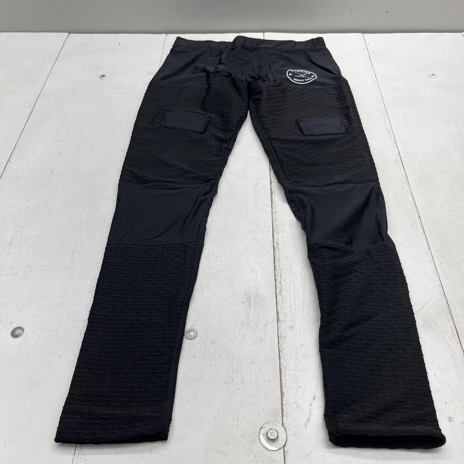 Pucktive Leggings Mens XL Black Compression Padded Hockey Pants Pockets Gear