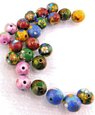 Mixed Color lot Gold Trim Cloisonn  Beads 11 -12 mm Millimeter Lot of 25