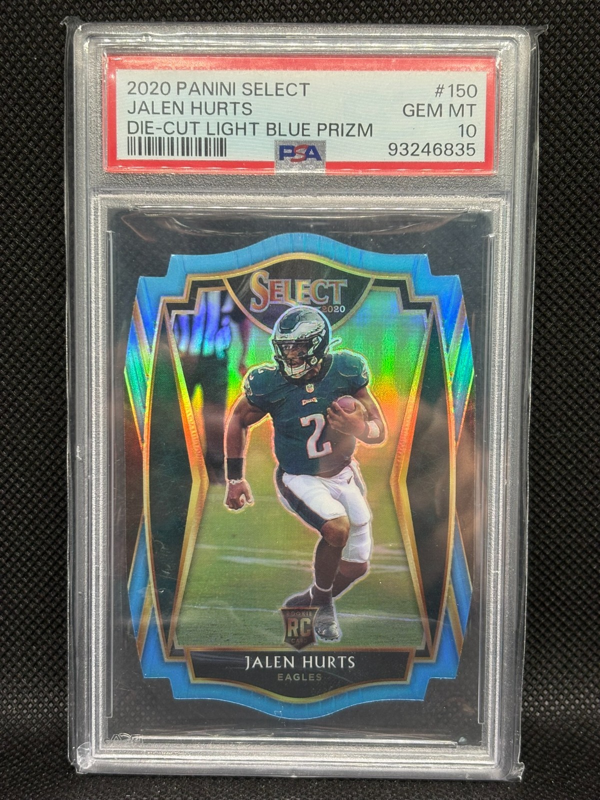 2020 Panini Select Jalen Hurts Die-Cut Light Blue Prizm RC PSA 10 GEM MT #150
