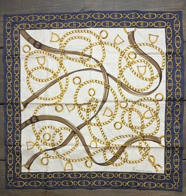 Authentic Roberta di Camerino Ivory Gold Chain Logo Cotton Scarf Size : 22''x21''