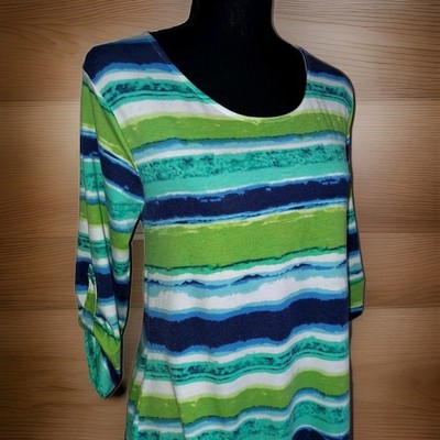 High Fifth Womens Colorful Striped Blouse Large Tie Back Summer Shirt Casual 