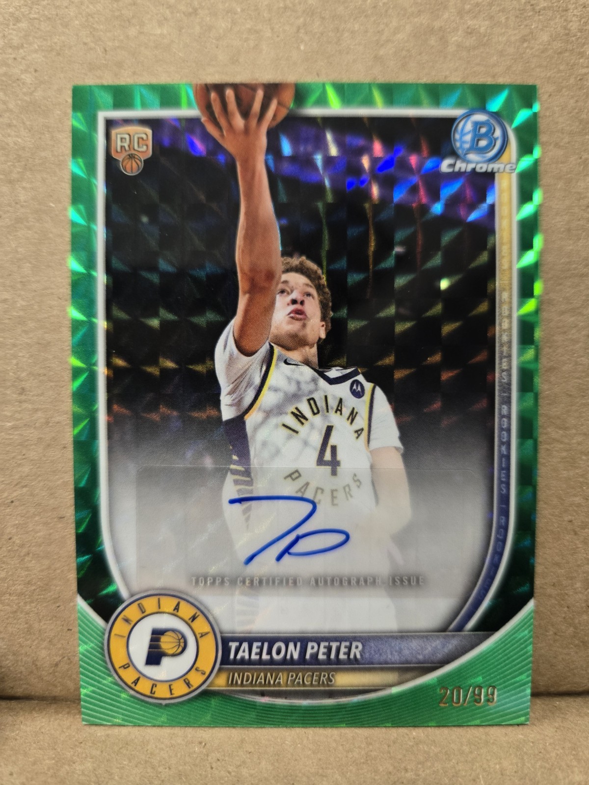 2025-26 Bowman Taelon Peter Green Chrome Rookie Auto #BCA-TE Indiana Pacers /99
