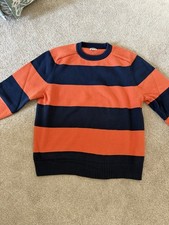 J.Crew Heritage Mens XL Orange/Blue Striped Cotton Sweater. EUC 