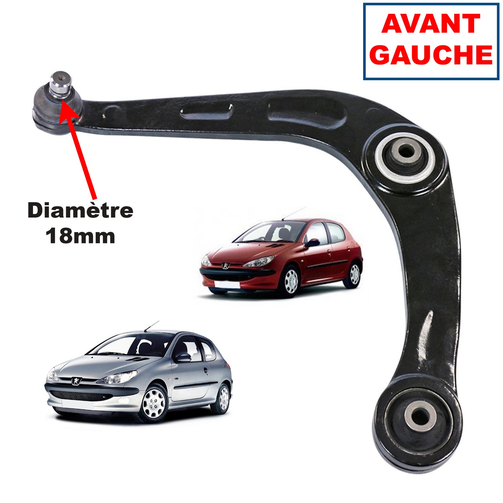 Triangle de suspension gauche Peugeot 206, qualité renforcée pour références 3520L7 et 3520W0