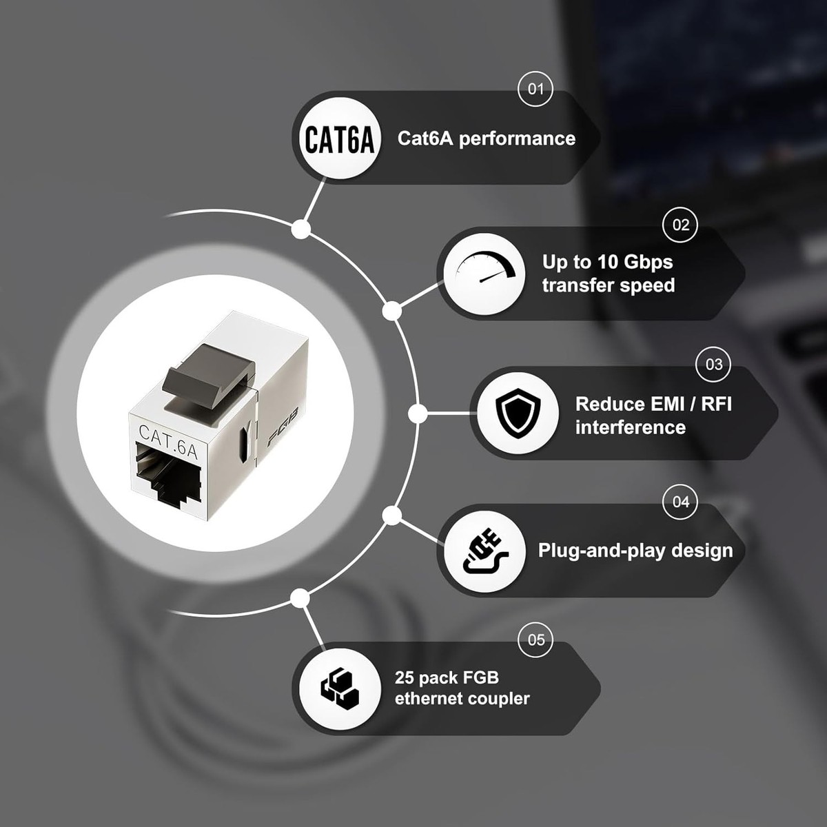 FGB 10Gbps Cat7 Keystone Module RJ45 Shielded Keystone Coupling Socket Network Patch Panel Keystone Ethernet Network Coupling Network Connector Pack Of 25 Silver
