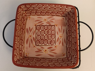 Temptations Cranberry Old World Square Baking Dish 2 QT With Wire Rack / Trivet