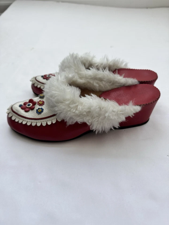 Zapatillas De Colección Retro Dormitorio Visita Casa Zapatos Mujer 38 Sobre 7 O 7.5 Piel de Mula Foto 3 de 4