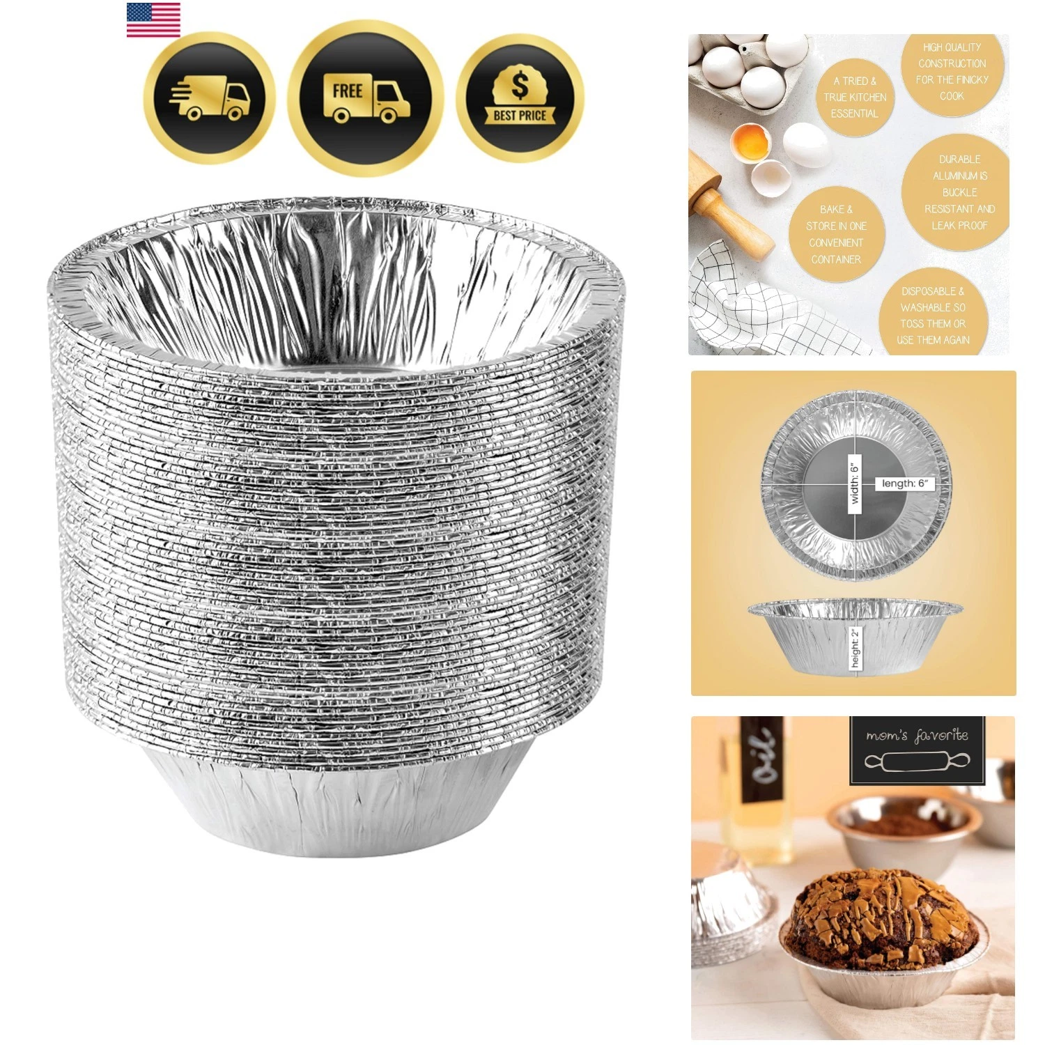 6'' Inch Round Tin Foil Cake Pans Disposable Aluminum, Freezer & Oven Safe - ...