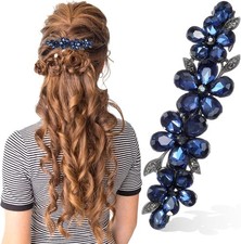 Blue Flower Rhinestone Hair Clips Sparkly Crystal Bridal Hairclip Fancy