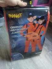 NEW Spirit Halloween NASA Orange Astronaut Costume Child Size Medium 8-10 W/ Hat