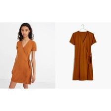 Madewell Texture & Thread Dress XS Orange Wrap Short Sleeve Mini L8757 Rust