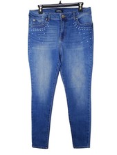 D Jeans size 12 Skinny Faux Pearl Accents Medium Denim High Waist