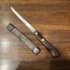 Vintage Kinfolks Stainless Fillet Knife 213TC USA Leather Sheath