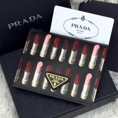 Prada Saffiano Leather Wallet Lip Pattern Mini Bifold Used