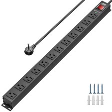 CRST 12Outlet Metal Long Power Strip with 2100J Surge Protector