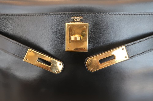 HERMES Kelly 28 Box Calf Handbag Black Circle M (1983) - Picture 15 of 24