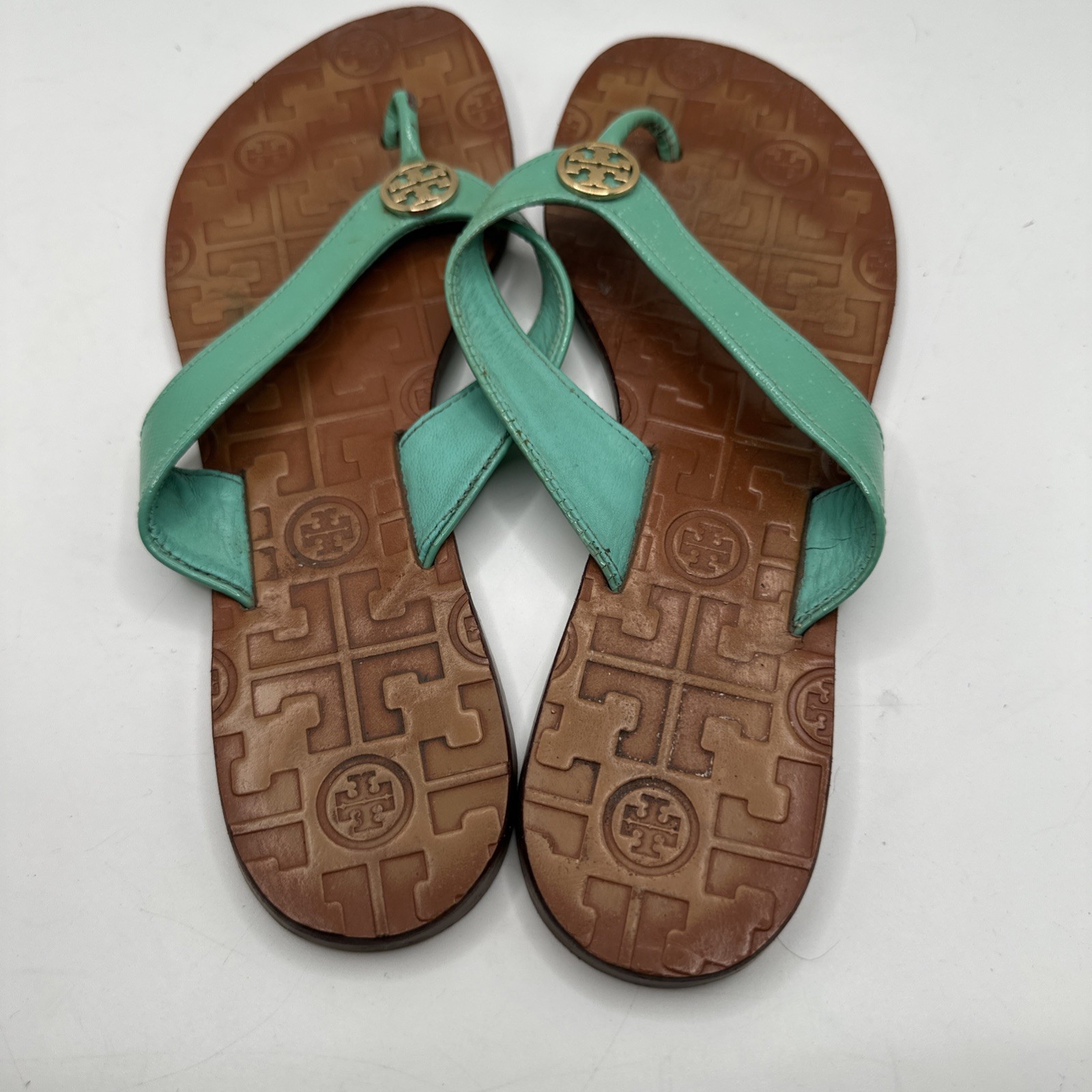 Tory Burch THORA ROYAL Green Flip Flops Sandals Women’s Size 8M Gold Logo thumbnail 5