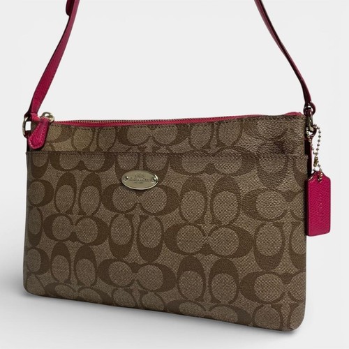 COACH F52657 Shoulder Bag Signature Pink Beige Leather Crossbody Luxury - Picture 1 of 10