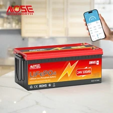 24V 100Ah Smart Bluetooth LiFePO4 Lithium Battery 100A BMS For RV Trolling Motor