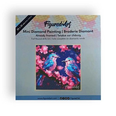 FIGURED'ART  PREFRAMED 25 x 25 CM DIAMOND PAINTING KIT - SHIMMERING BLUEBIRDS