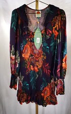 FARM RIO FLOWER SCARVES SMOCKED LONG SLEEVE MINI DRES SZ M