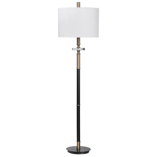 Modern Floor Lamp 67" Tall Aged Black Brass White Drum Shade Living Room Office - Picture 3 of 7
