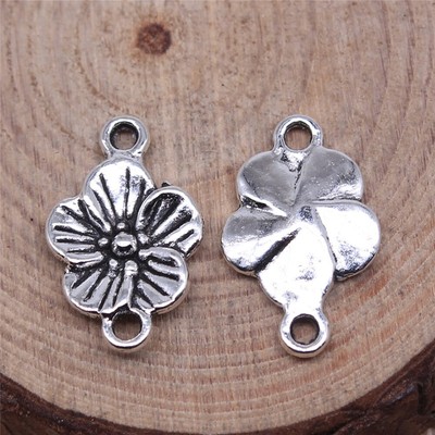 20 or 50PCS Antique Silver Tone Cherry Blossom Connector Charm Pendant GGS227