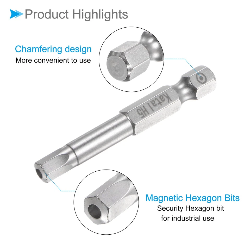 Magnetic Hexagon Bits H5 S2 Steel 5 Point Hex Screwdriver Bits 5pcs - Image 4 of 4