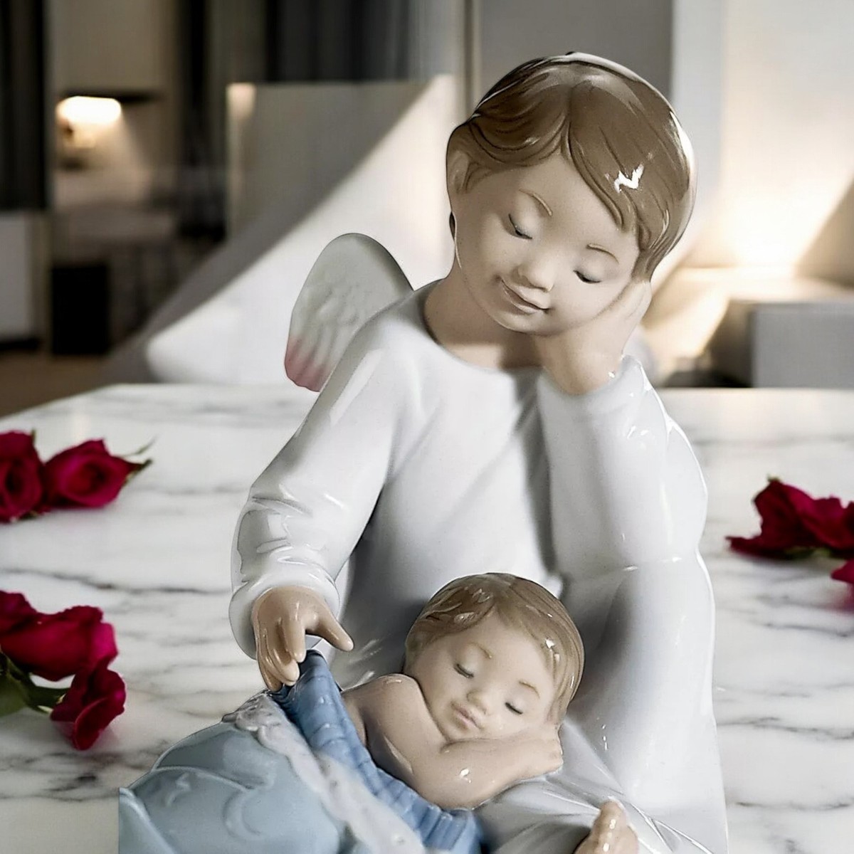 LLADRO 月に座る子供の像 6848 LLADRO 月に座る子供の像 6848 Lladro Baby Boy with Angel My
