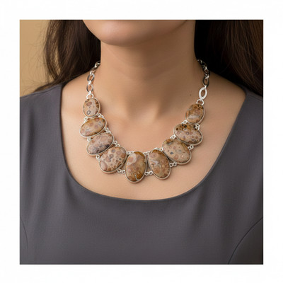 Natural Bird Eye Jasper Natural Gemstone 925 Sterling Silver  Necklace y630