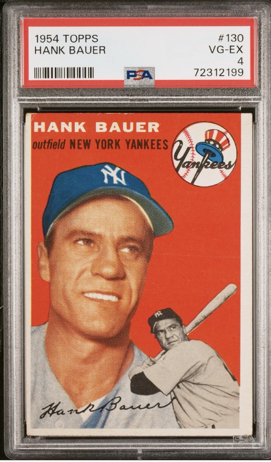 1954 Topps Hank Bauer Vintage Card # 130 Graded PSA 4