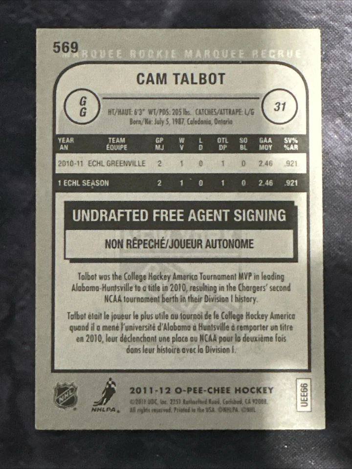 2011-12 O Pee Chee Marquee Rookies 569 Cam Talbot New York Rangers - Image 2 of 2