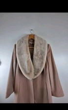 Jacques Vert Long Beige Detachable Fur Collar Coat Virgin Wool ,cashmere Size14