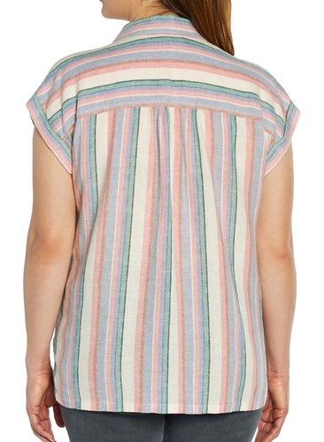 Orvis Women’s Linen Blend Short Sleeve Button Up Shirt Medium M Multi Striped - 第 4/4 張圖片
