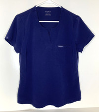 Jaanuu Women's S Small Scrub Top Short sleeve Navy Blue 1 pocket Tuck-In J96173