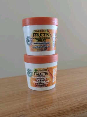 NEW! 2 Garnier Fructis Damage Repairing Papaya Hair Treat 3 In 1 Hair Mask 3.4oz