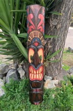 Tiki Totem Tahitian Wood Mask Tropical Bar Patio Decor 39"x 6"in